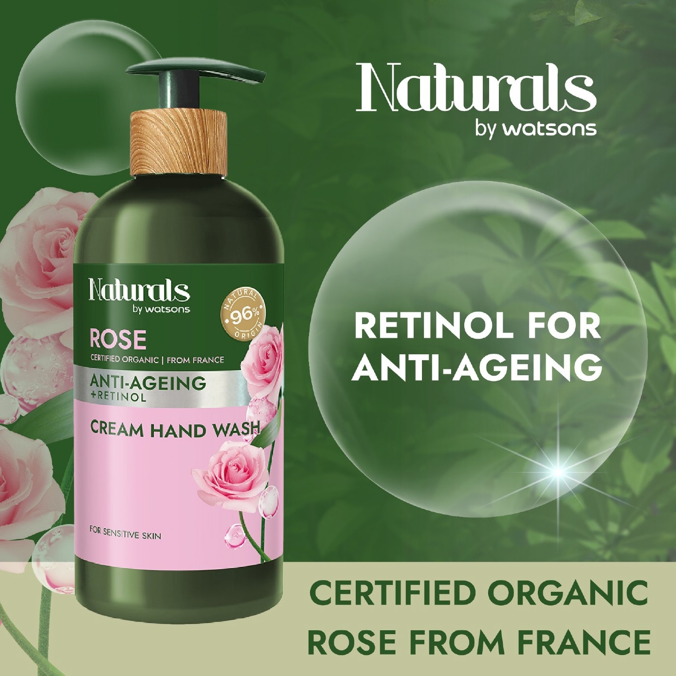 Rose + Retinol Anti-Ageing Cream Hand Wash (For Sensitive Skin) 400ml