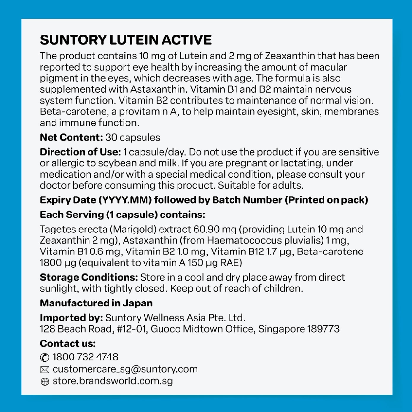 Lutein Active for Vision & Eye Health Capsule 30s image