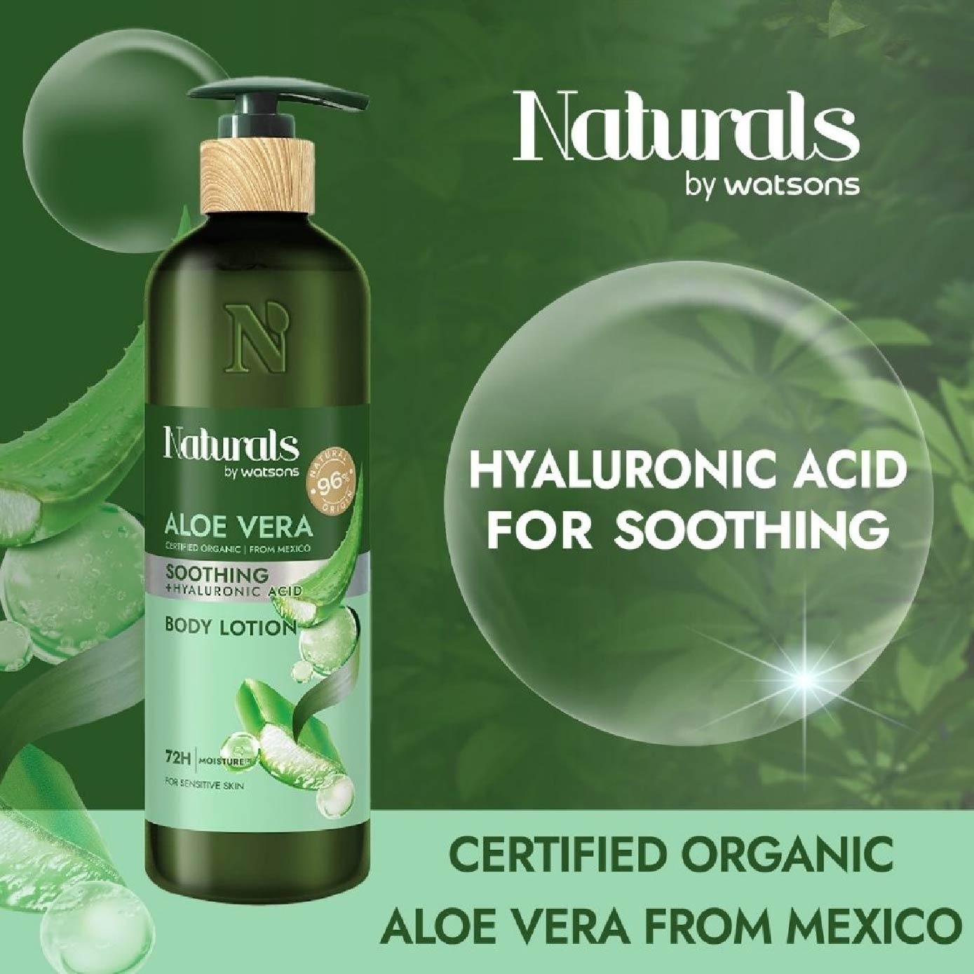 Aloe Vera + Hyaluronic Acid Body Lotion (To Soothing & Moisturizing, For Sensitive Skin) 490ml