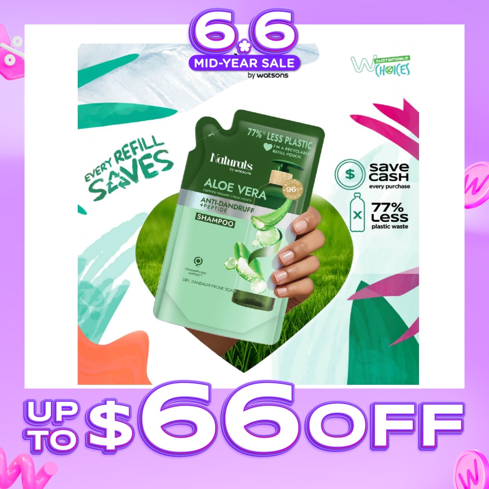 NATURALS BY WATSONS Aloe Vera + Peptide Anti-Dandruff Shampoo Refill Pack  450ml | Shampoo & Conditioner | Watsons Singapore