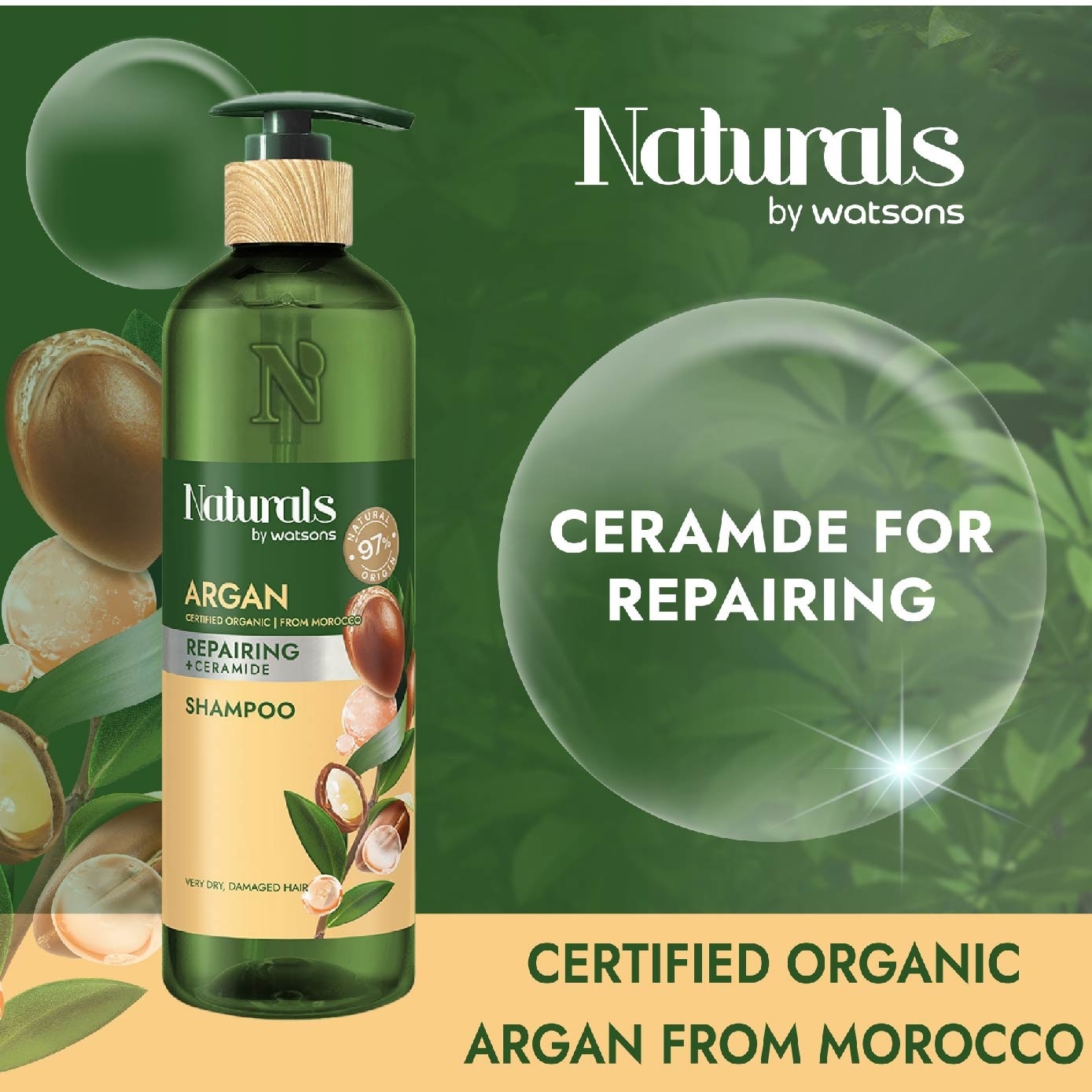 Argan + Ceramide Repairing Shampoo (For Dry & Damaged Hair) 490ml