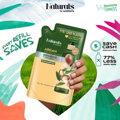 NATURALS BY WATSONS Argan + Ceramide Repairing Shampoo Refill Pack 450ml