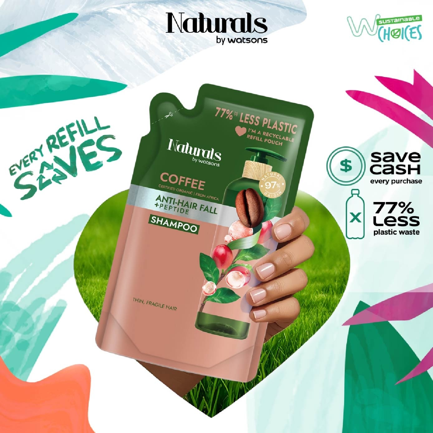 Coffee + Peptide Anti-hair Fall Shampoo Refill Pack 450ml