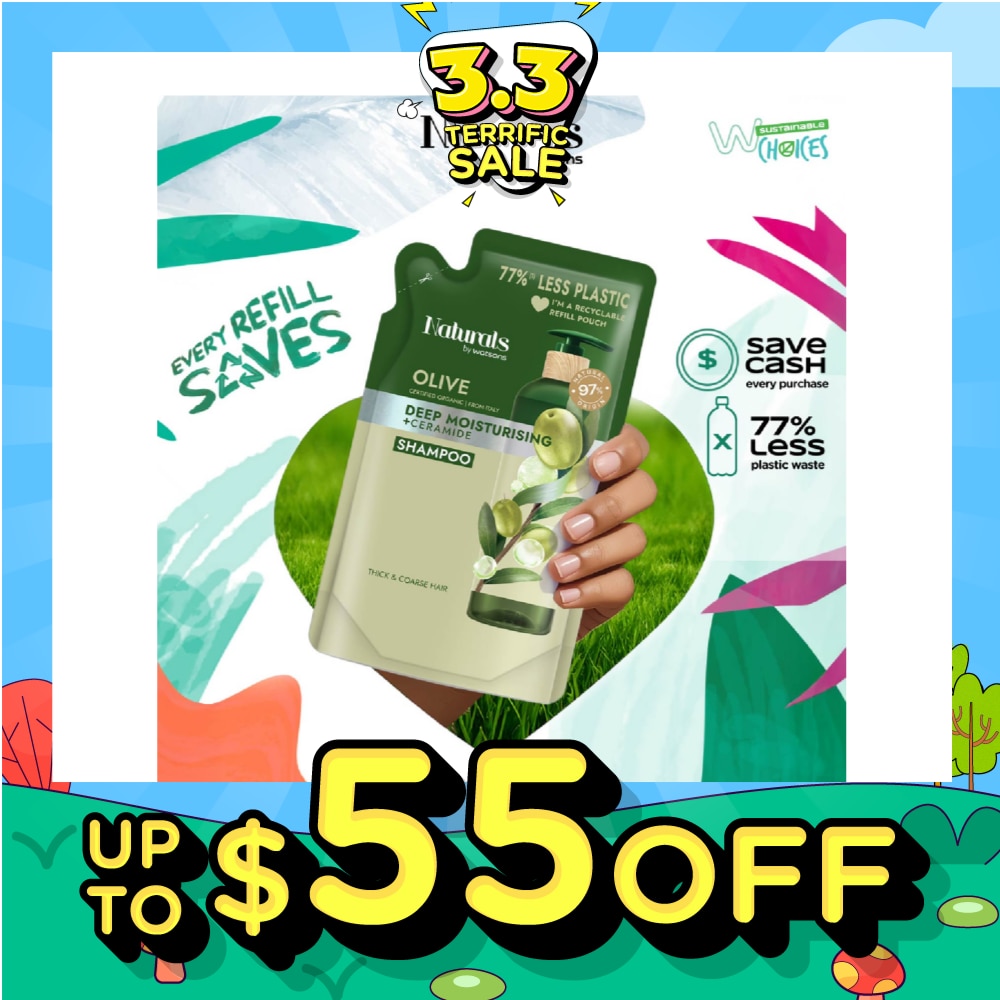 NATURALS BY WATSONS Olive + Ceramide Moisturising Shampoo Refill Pack 450ml