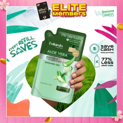 NATURALS BY WATSONS Aloe Vera + Hyaluronic Acid Soothing Shower Gel Refill Pack 450ml