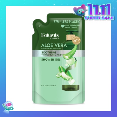NATURALS BY WATSONS Aloe Vera + Hyaluronic Acid Soothing Shower Gel Refill Pack 450ml