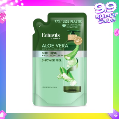 NATURALS BY WATSONS Aloe Vera + Hyaluronic Acid Soothing Shower Gel Refill Pack 450ml