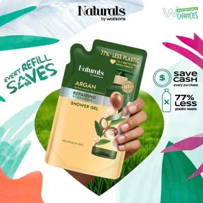 NATURALS BY WATSONS Argan + Ceramide Repairing Shower Gel Refill Pack 450ml