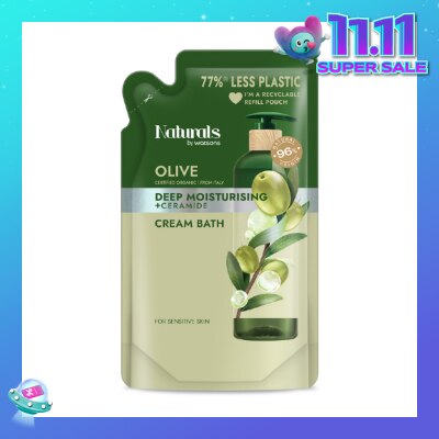 NATURALS BY WATSONS Olive + Ceramide Cream Moisturising Bath Refill Pack 450ml