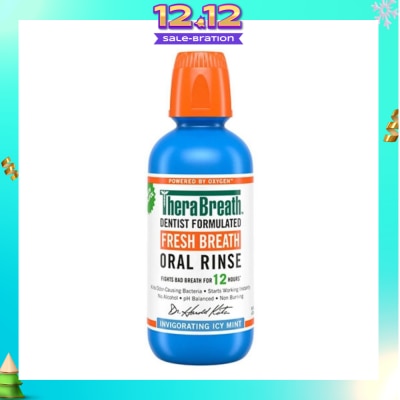 THERABREATH Dentist Formulated Fresh Breath Oral Rinse Invigorating Icy Mint (Alcohol-Free) 473ml