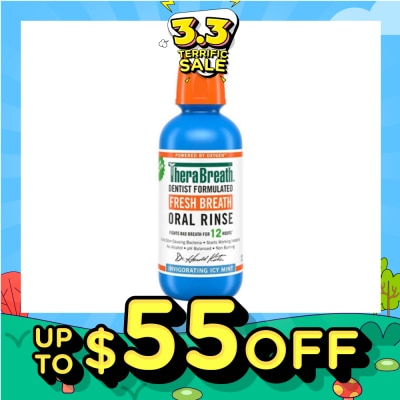 THERABREATH Dentist Formulated Fresh Breath Oral Rinse Invigorating Icy Mint (Alcohol-Free) 473ml
