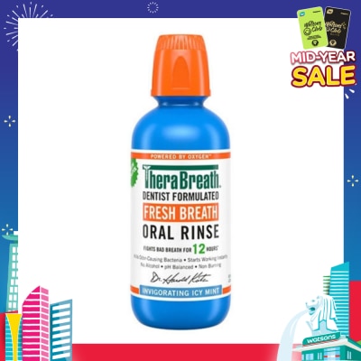 THERABREATH Dentist Formulated Fresh Breath Oral Rinse Invigorating Icy Mint (Alcohol-Free) 473ml