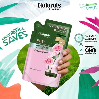 NATURALS BY WATSONS Rose + Retinol Anti-Ageing Cream Bath Refill Pack 450ml