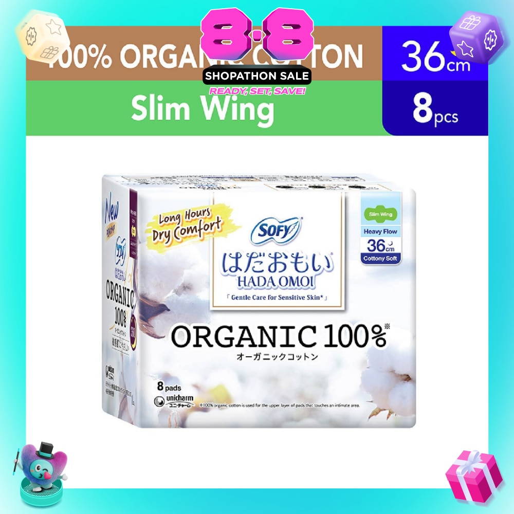 Hadaomoi Organic Night Slim Wing 36cm (Powerful Absorbency) 8s