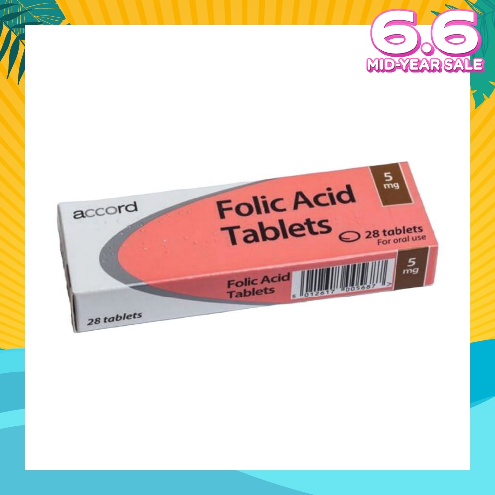 Folic Acid 5mg Tablet (To Support The Formation Of Red Blood Cells & Helps Improve Low Folate Levels) 28s