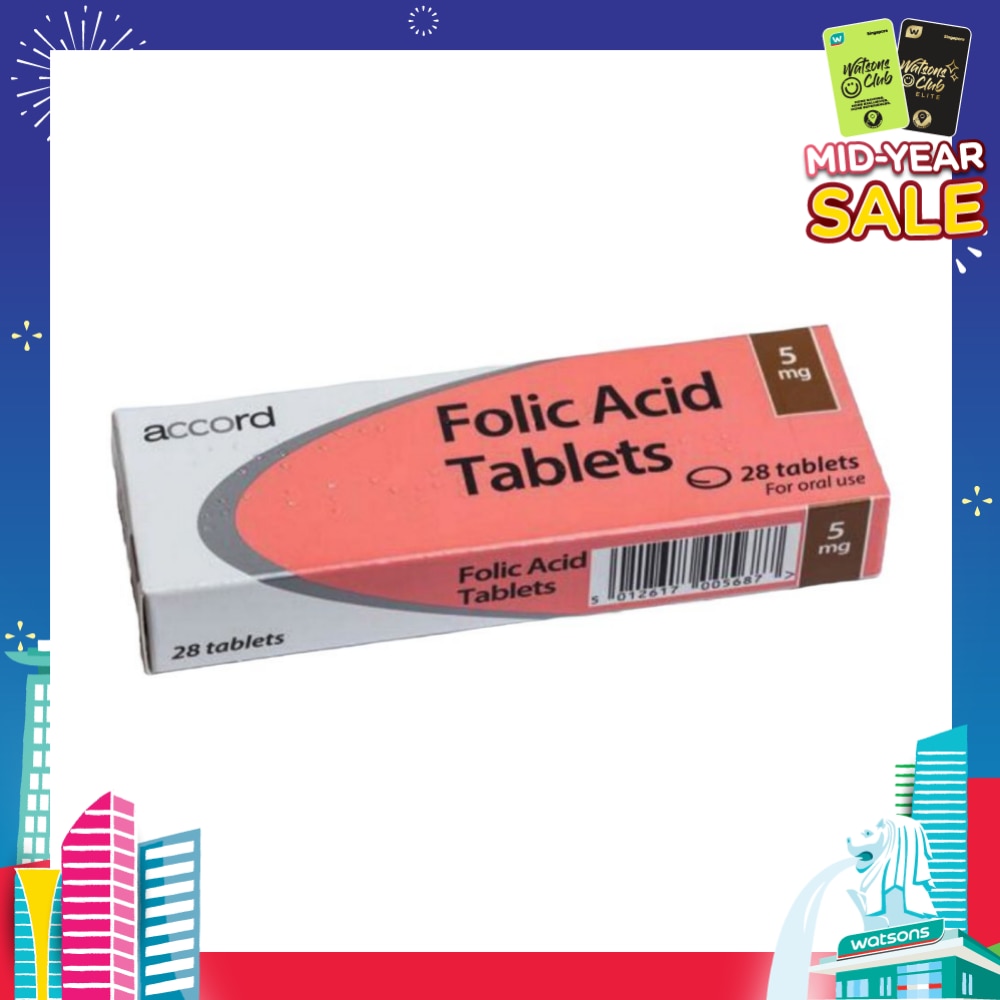 Folic Acid 5mg Tablet (To Support The Formation Of Red Blood Cells & Helps Improve Low Folate Levels) 28s