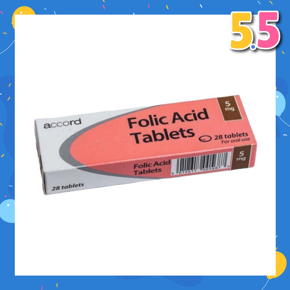 Folic Acid 5mg Tablet (To Support The Formation Of Red Blood Cells & Helps Improve Low Folate Levels) 28s