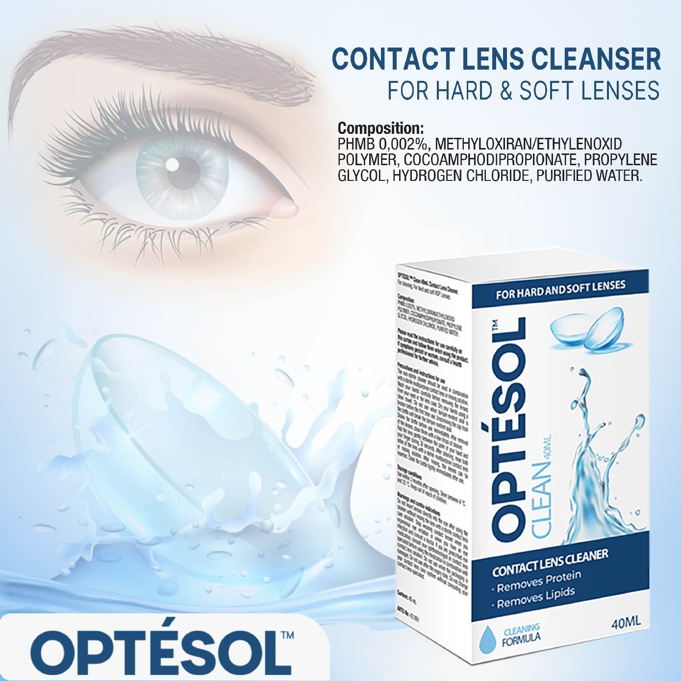 Clean Contact Lens Cleaner For Hard & Soft Lenses (To Remove Protein & Lipids) 40ml