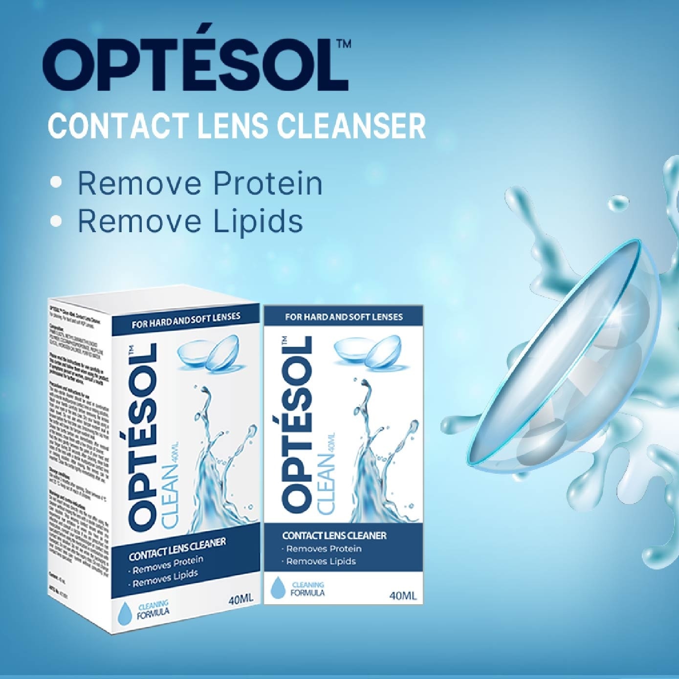 Clean Contact Lens Cleaner For Hard & Soft Lenses (To Remove Protein & Lipids) 40ml