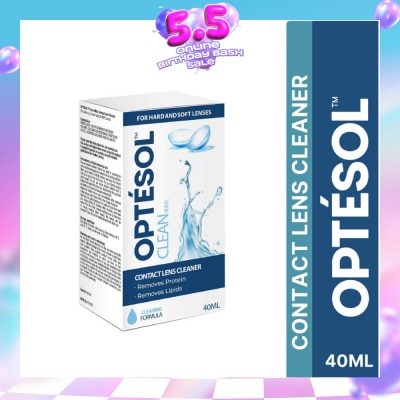 OPTESOL - Clean Contact Lens Cleaner For Hard & Soft Lenses (To Remove Protein & Lipids) 40ml