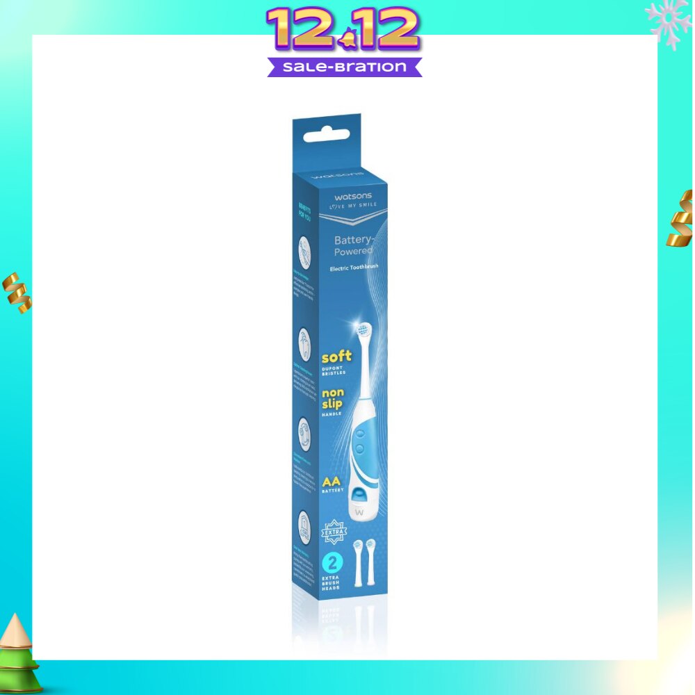 Battery Powered Electric Toothbrush (Soft Dupont Bristles) 1s & Replacement Head 2s