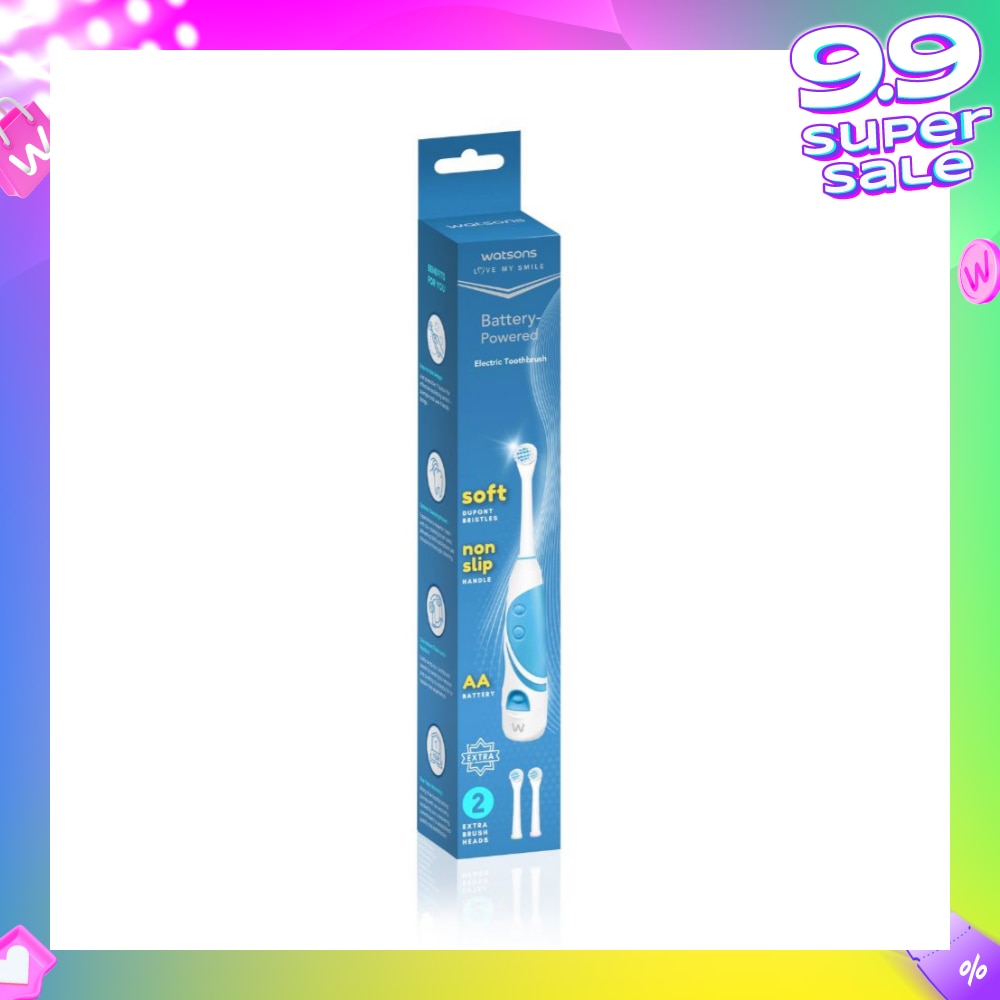 Battery Powered Electric Toothbrush (Soft Dupont Bristles) 1s & Replacement Head 2s
