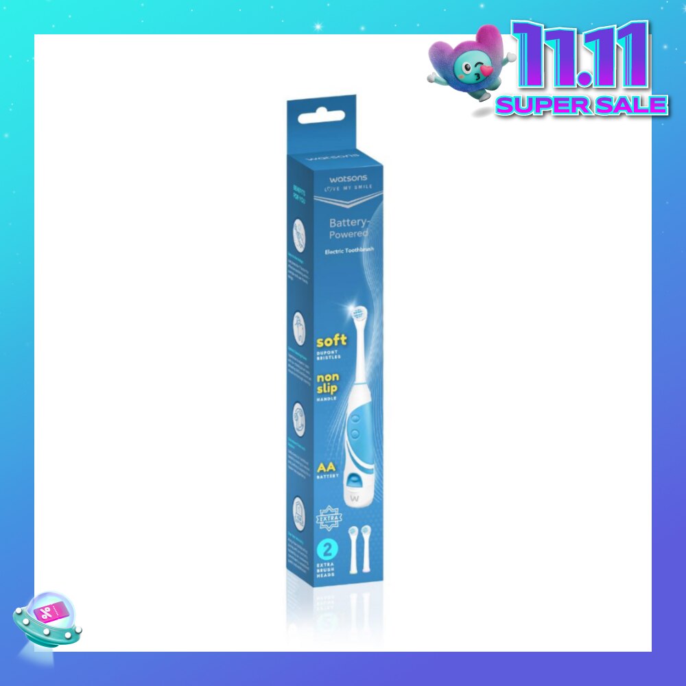 Battery Powered Electric Toothbrush (Soft Dupont Bristles) 1s & Replacement Head 2s