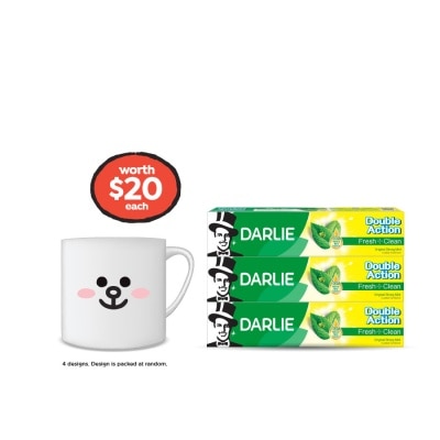 DARLIE Double Action Fresh + Clean Original Strong Mint Packset 250g x 3s + LINE Friends Mug (Design Packed Random) 1s