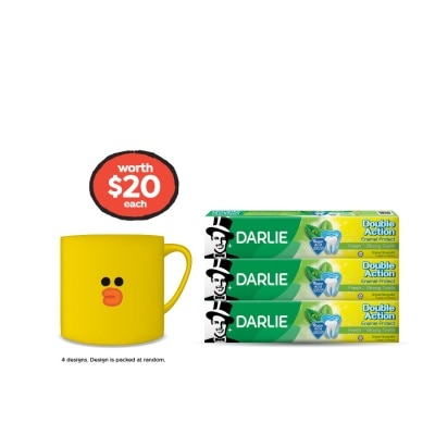 DARLIE Double Action Enamel Protect Fresh + Strong Teeth Original Strong Mint Packset 200g x 3s + LINE Friends Mug (Design Packed Random) 1s