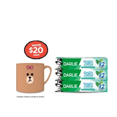 DARLIE Double Action Fresh Protect Anti-Bad Breath Packset 180g x 3s + LINE Friends Mug (Design Packed Random) 1s