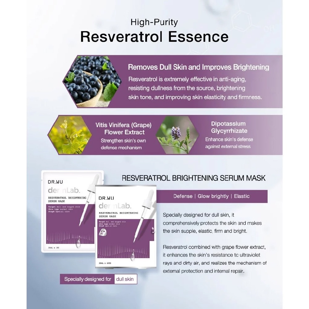 DermLab Resveratrol Brightening Serum Sheet Mask (Suitable For Dull & Sagged Skin) 1s
