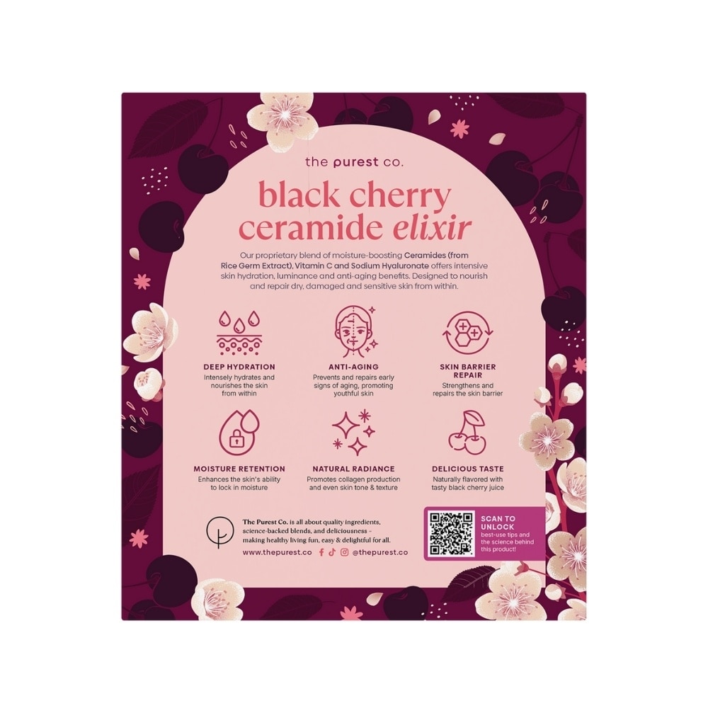 Black Cherry Ceramide Elixir Dietary Supplement Sachet (For Skin Hydration, Skin Elasticity & Healthy Skin Barrier) 15s