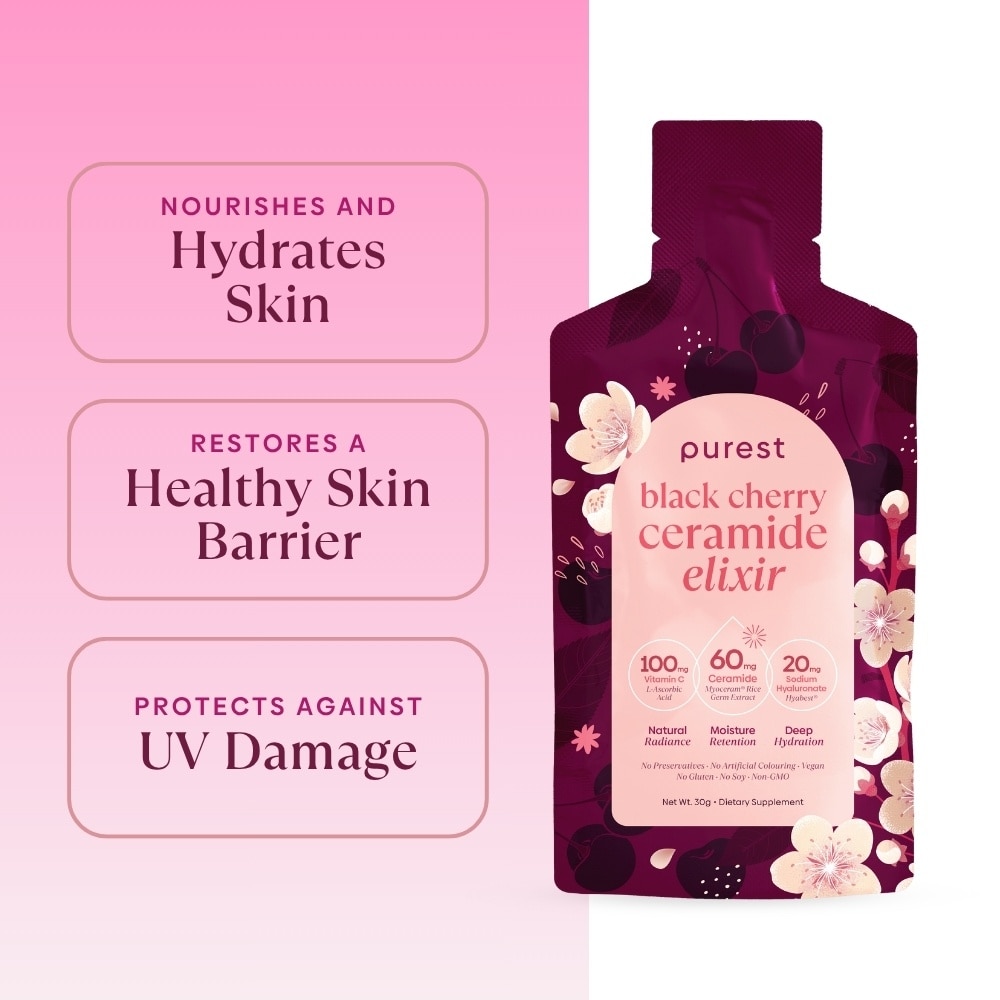 Black Cherry Ceramide Elixir Dietary Supplement Sachet (For Skin Hydration, Skin Elasticity & Healthy Skin Barrier) 15s