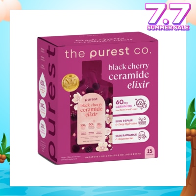 THE PUREST CO Black Cherry Ceramide Elixir Dietary Supplement Sachet (For Skin Hydration, Skin Elasticity & Healthy Skin Barrier) 15s
