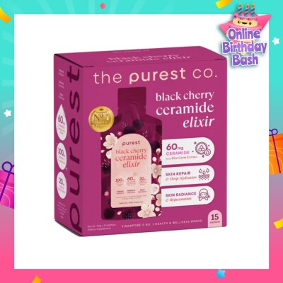 THE PUREST CO Black Cherry Ceramide Elixir Dietary Supplement Sachet (For Skin Hydration, Skin Elasticity & Healthy Skin Barrier) 15s