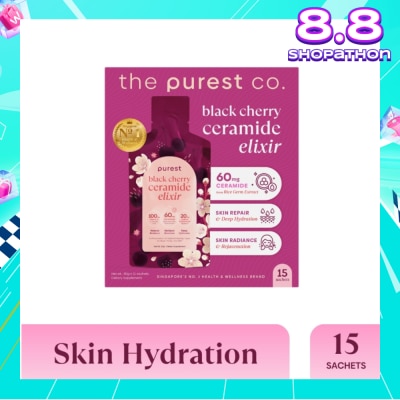 THE PUREST CO Black Cherry Ceramide Elixir Dietary Supplement Sachet (For Skin Hydration, Skin Elasticity & Healthy Skin Barrier) 15s