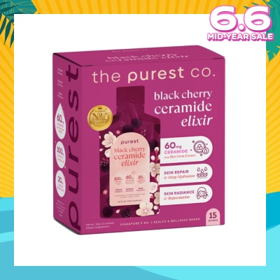 THE PUREST CO Black Cherry Ceramide Elixir Dietary Supplement Sachet (For Skin Hydration, Skin Elasticity & Healthy Skin Barrier) 15s