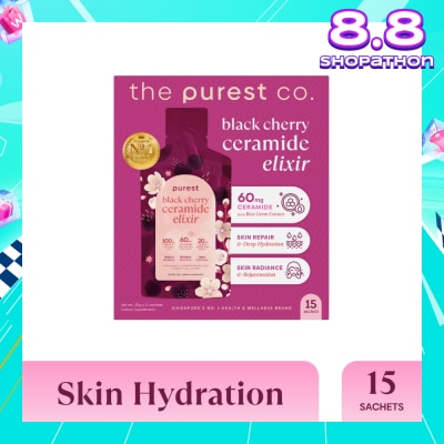 THE PUREST CO Black Cherry Ceramide Elixir Dietary Supplement Sachet (For Skin Hydration, Skin Elasticity & Healthy Skin Barrier) 15s