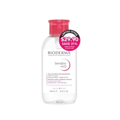 BIODERMA Sensibio H2O Micellar Water Makeup Remover With Reversed Pump (Facial Non-Rinse Cleanser For Sensitive Skin) 500ml