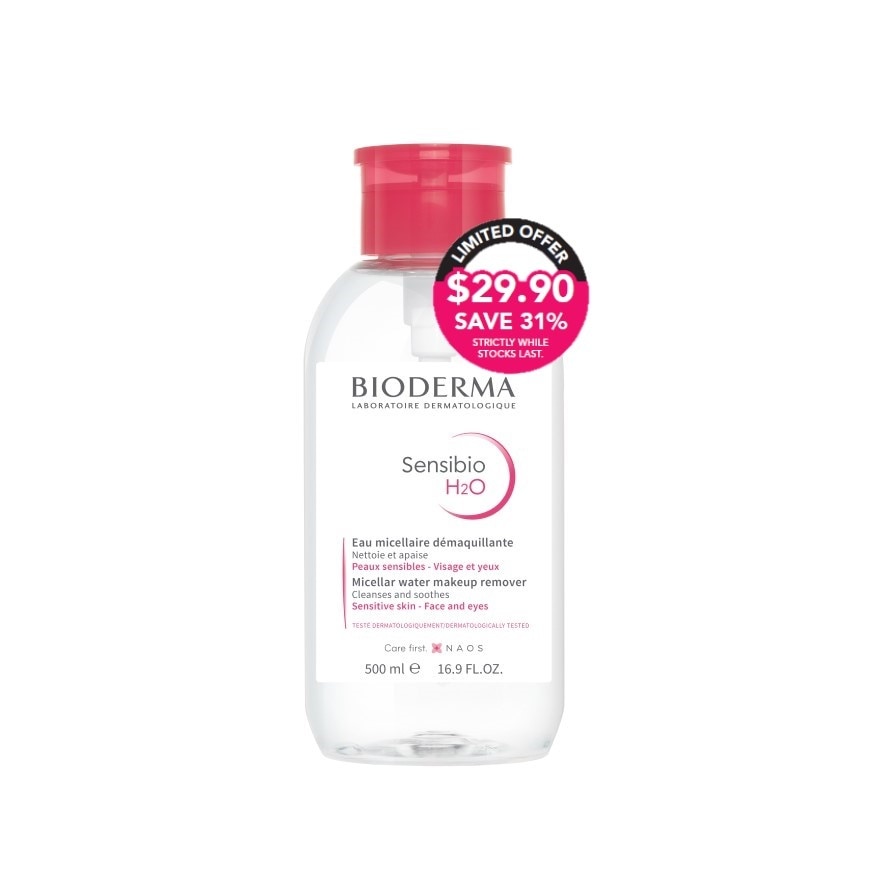 Sensibio H2O Micellar Water Makeup Remover With Reversed Pump (Facial Non-Rinse Cleanser For Sensitive Skin) 500ml