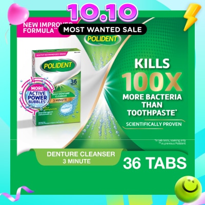 POLIDENT 3 Minutes Denture Cleanser Tablet 36s (Expiry: Apr`2027) image