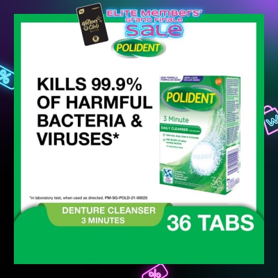 POLIDENT 3 Minutes Denture Care & Cleanser Tablet (Kills 99.99% Odour Causing Bacteria) 36s