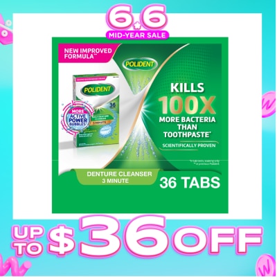 POLIDENT - 3 Minutes Denture Cleanser Tablet 36s (Expiry: Apr`2027)