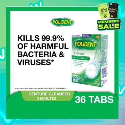 POLIDENT 3 Minutes Denture Care & Cleanser Tablet (Kills 99.99% Odour Causing Bacteria) 36s