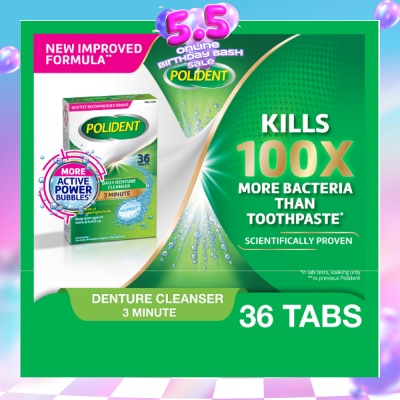 POLIDENT - 3 Minutes Denture Cleanser Tablet 36s