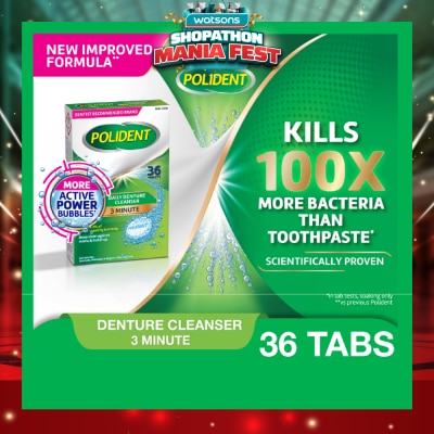 POLIDENT - 3 Minutes Denture Cleanser Tablet 36s (Expiry: Apr`2027)