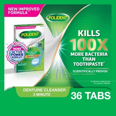 POLIDENT - 3 Minutes Denture Cleanser Tablet 36s (Expiry: Apr`2027)
