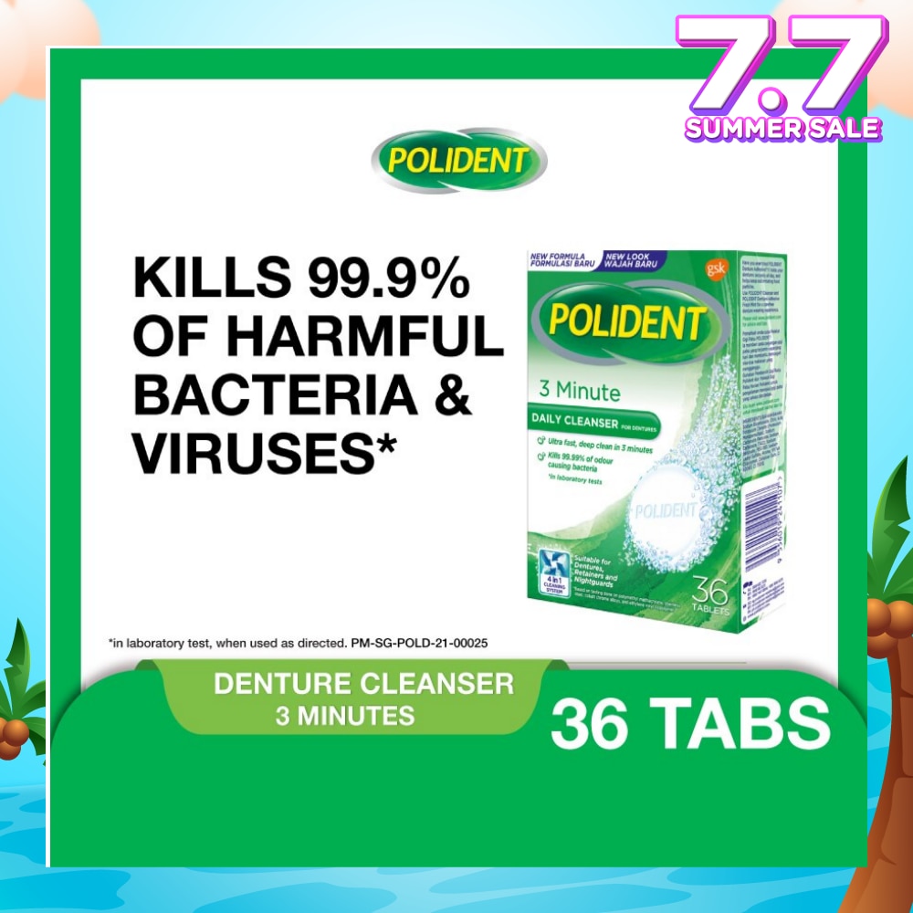 3 Minutes Denture Care & Cleanser Tablet (Kills 99.99% Odour Causing Bacteria) 36s