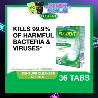 POLIDENT 3 Minutes Denture Care & Cleanser Tablet (Kills 99.99% Odour Causing Bacteria) 36s