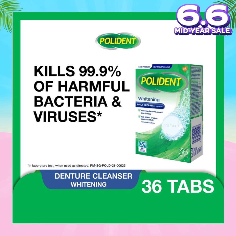 Overnight Whitening Denture Care & Cleanser Tablet (Kills 99.99% Odour Causing Bacteria) 36s